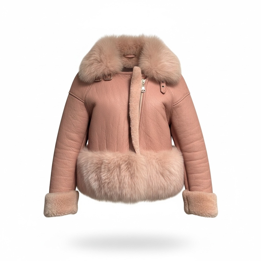 Y2K Pink Fur-Trimmed Jacket with zipper size Medium